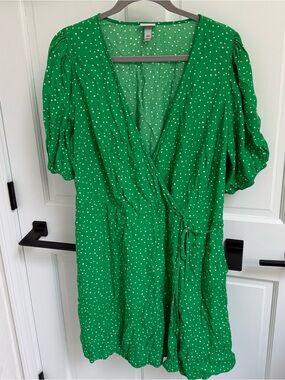 a new day Green Polka Dot Mini Wrap Dress